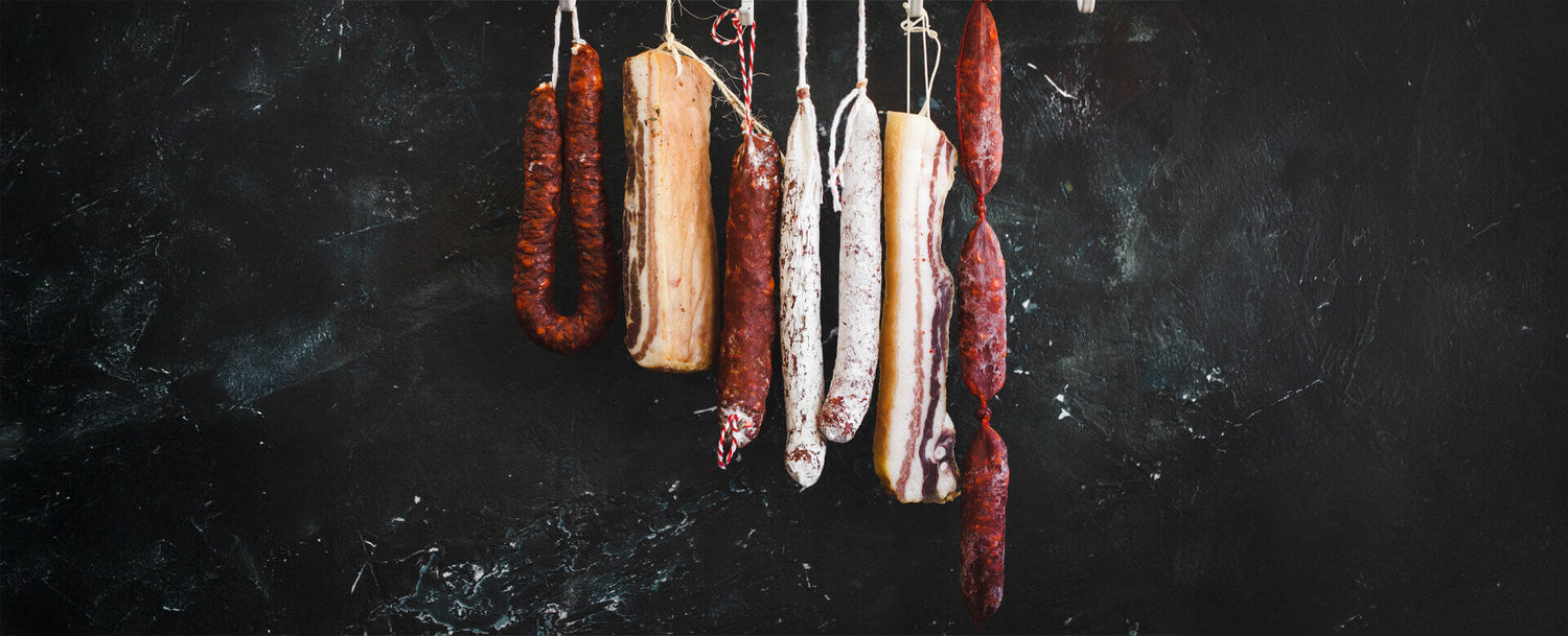 salami and cold meats hanging